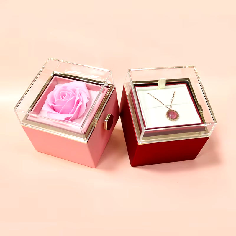 1PC Rotating Eternal Rose Flower Jewelry Box Ring Earrings Necklace Storage Boxes Wedding Valentine'S Day Gift Boxes for Lovers