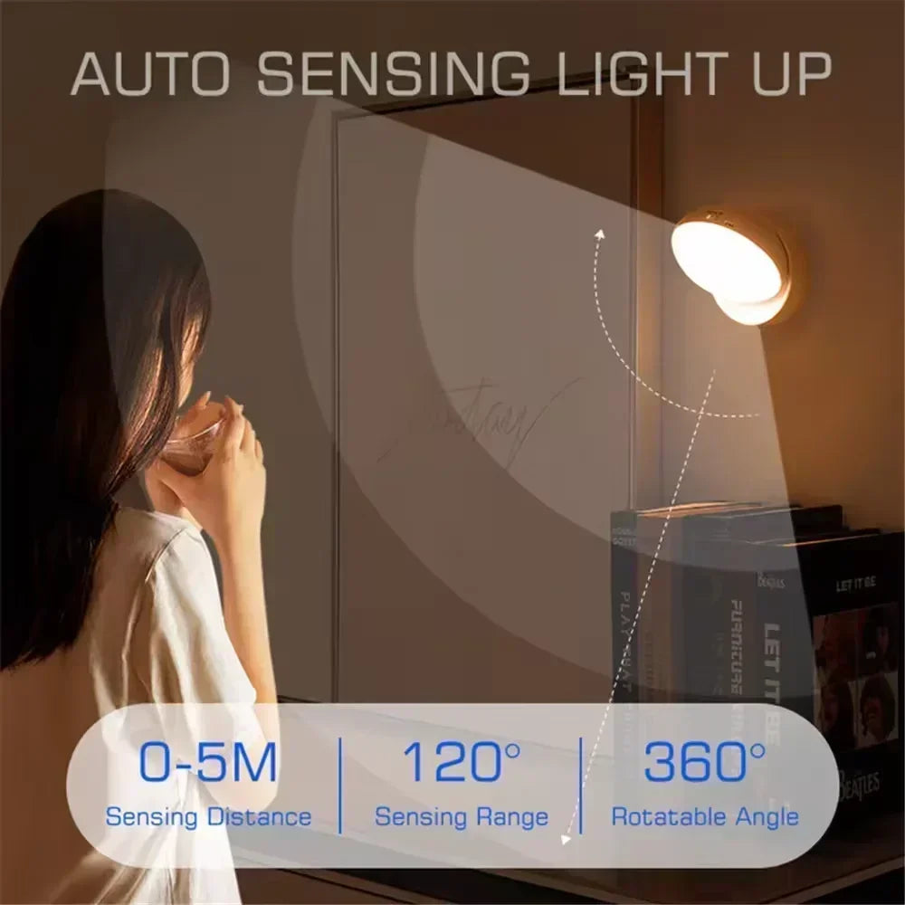 Night Lamp with Motion Sensor Night Light Rechargeable Wireless Led 360 Rotating Magnetic for Kitchen Room Bedside Table