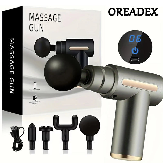 Compact Electric Massage Gun with LED Touch Screen - 4 Interchangeable Heads for Ultimate Body Relaxation - Perfect Holiday Gift